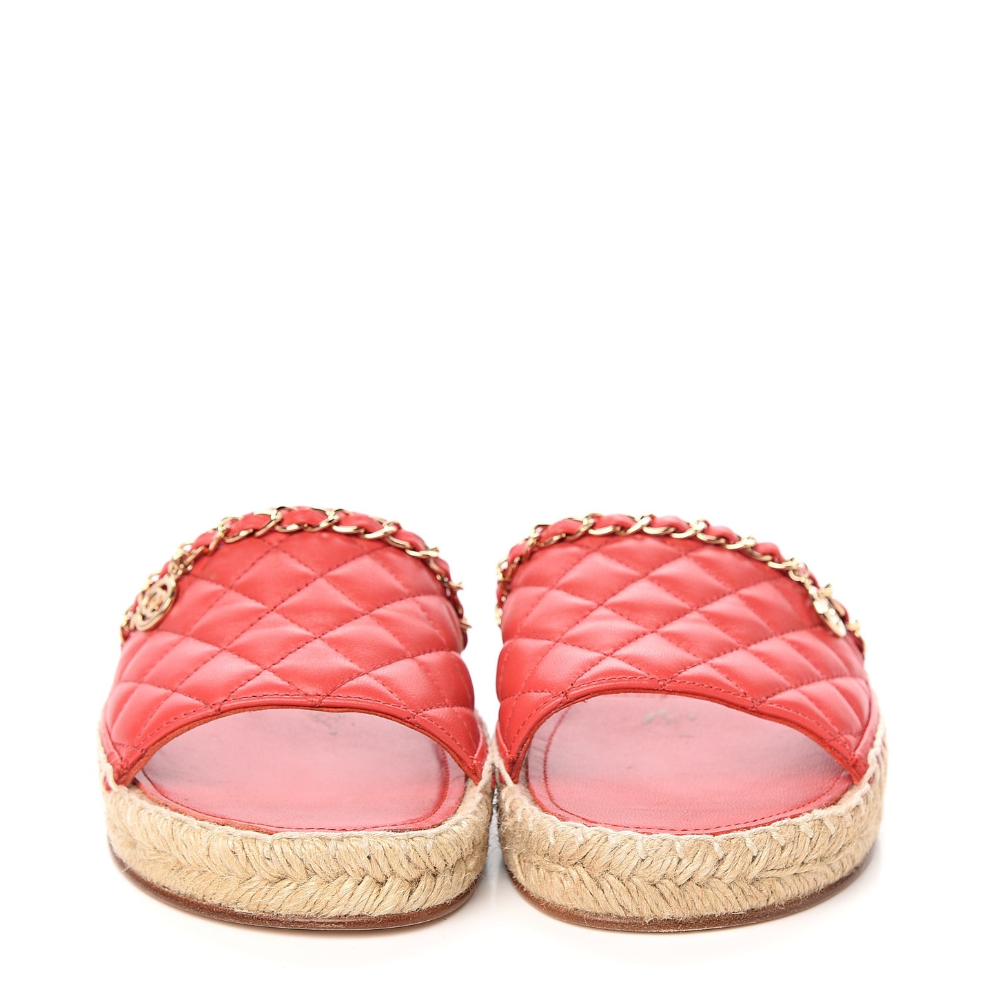 Lambskin Quilted CC Espadrille Slip On Sandals 37 Red