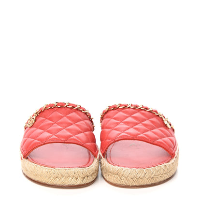 Chanel Lambskin Quilted CC Espadrille Slip On Sandals 37 Red 2 of 12