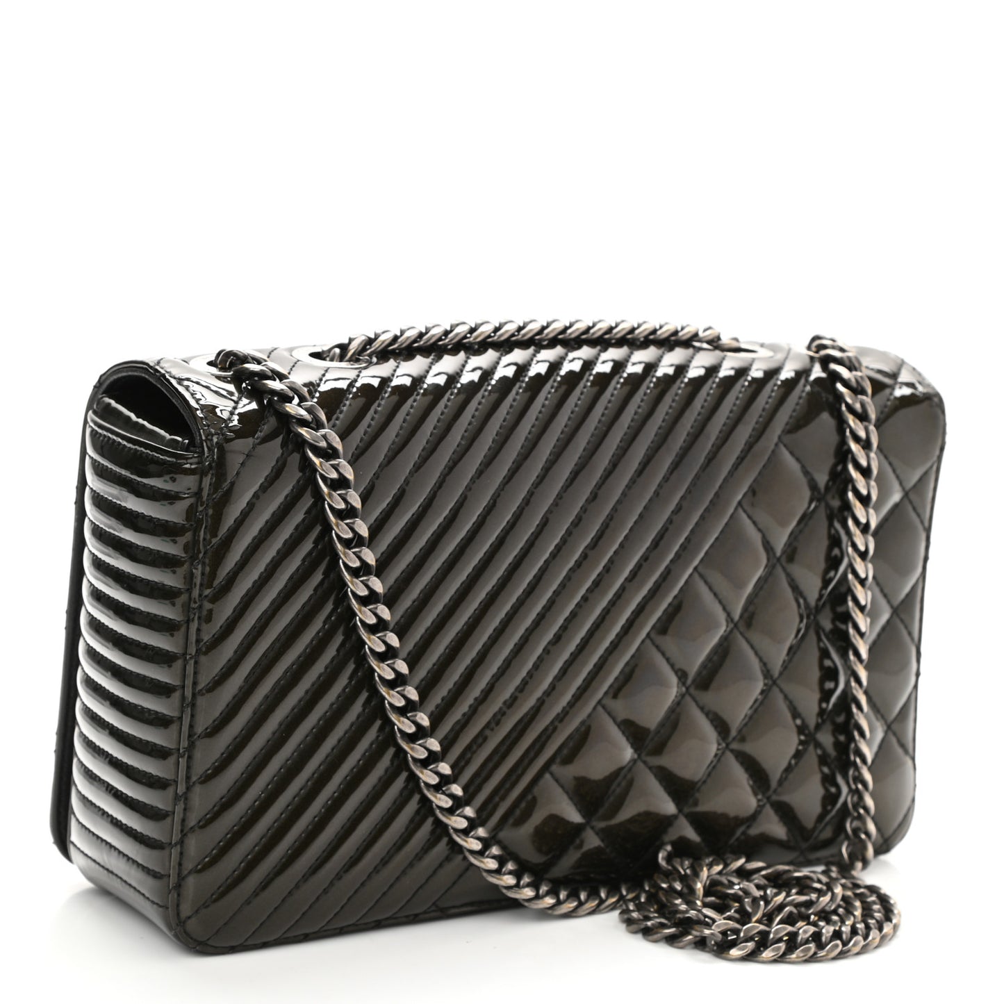 Patent Quilted Medium Coco Boy Flap Dark Green