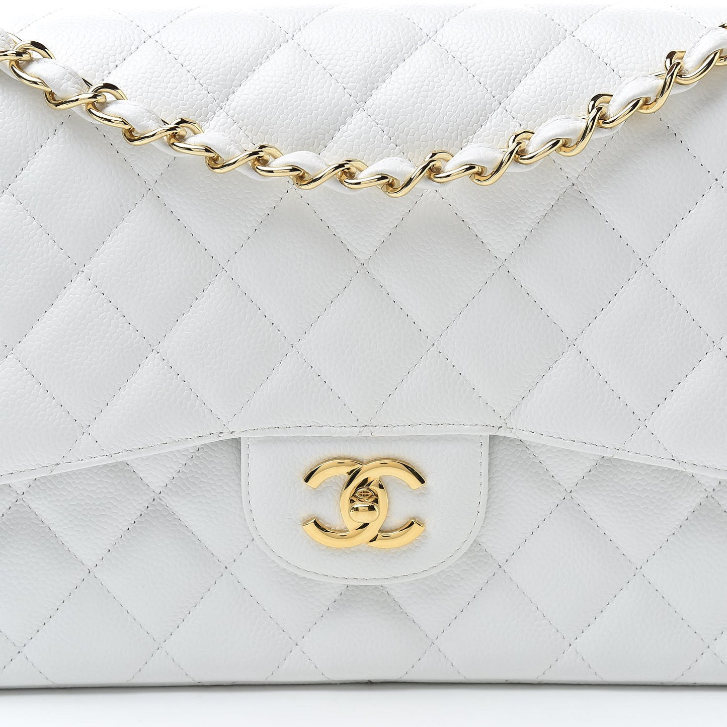 Caviar Quilted Jumbo Double Flap White