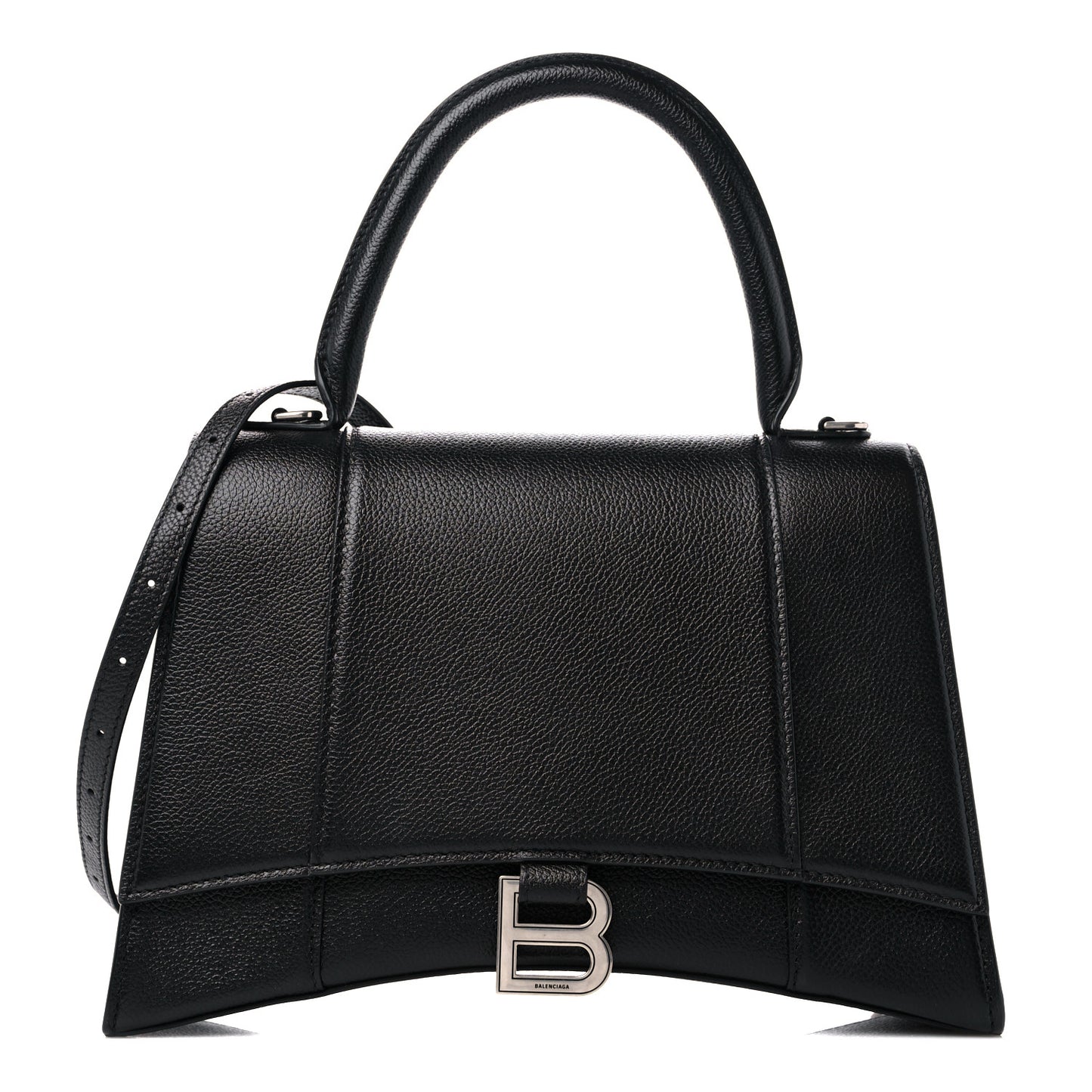 Grained Calfskin Medium Hourglass Top Handle Bag Black