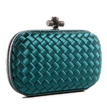 Bottega Veneta Satin Intreccio Impero Ayers Knot Clutch Teal 3 of 6