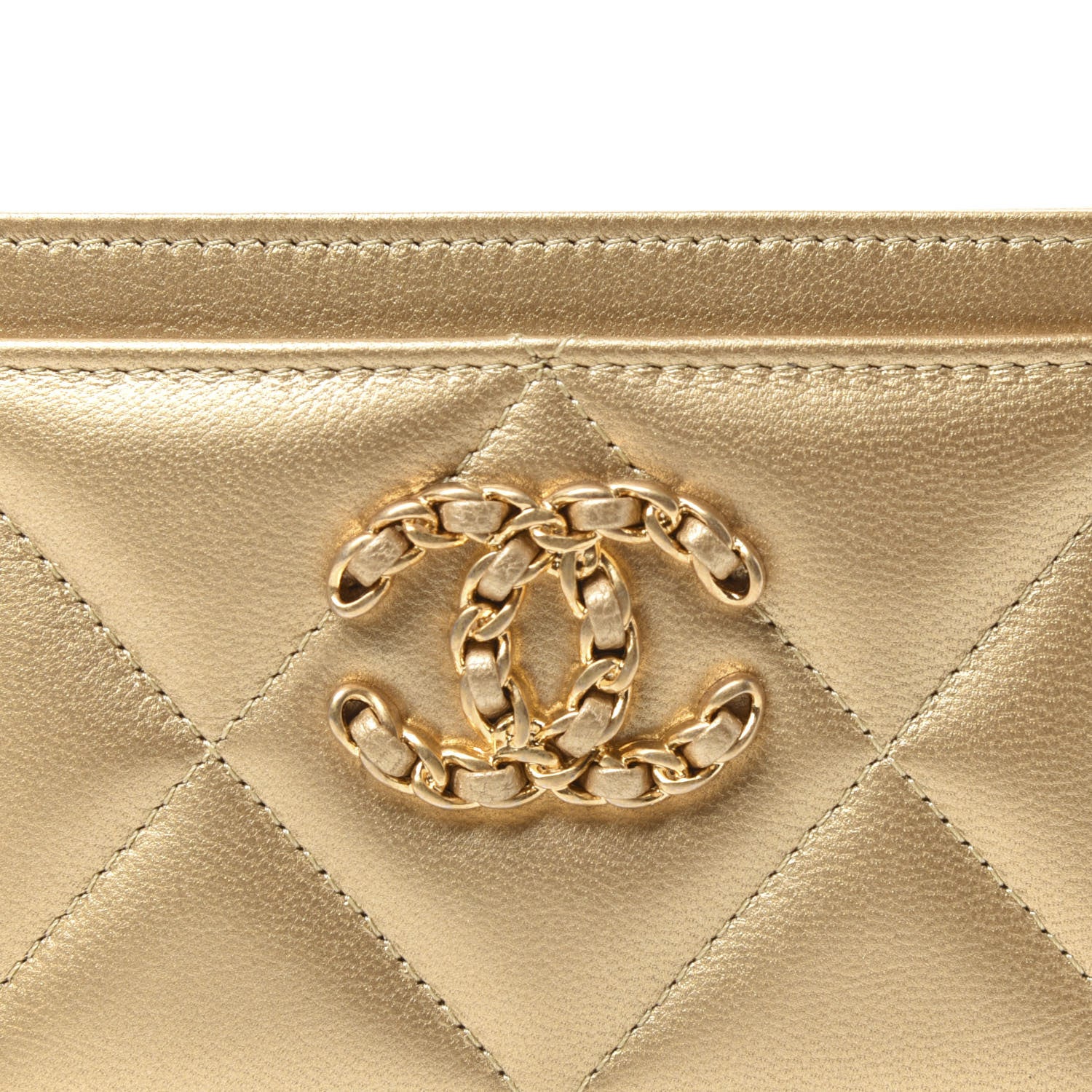 Chanel Metallic Goatskin Quilted Chanel 19 Card Holder Gold 11 of 12