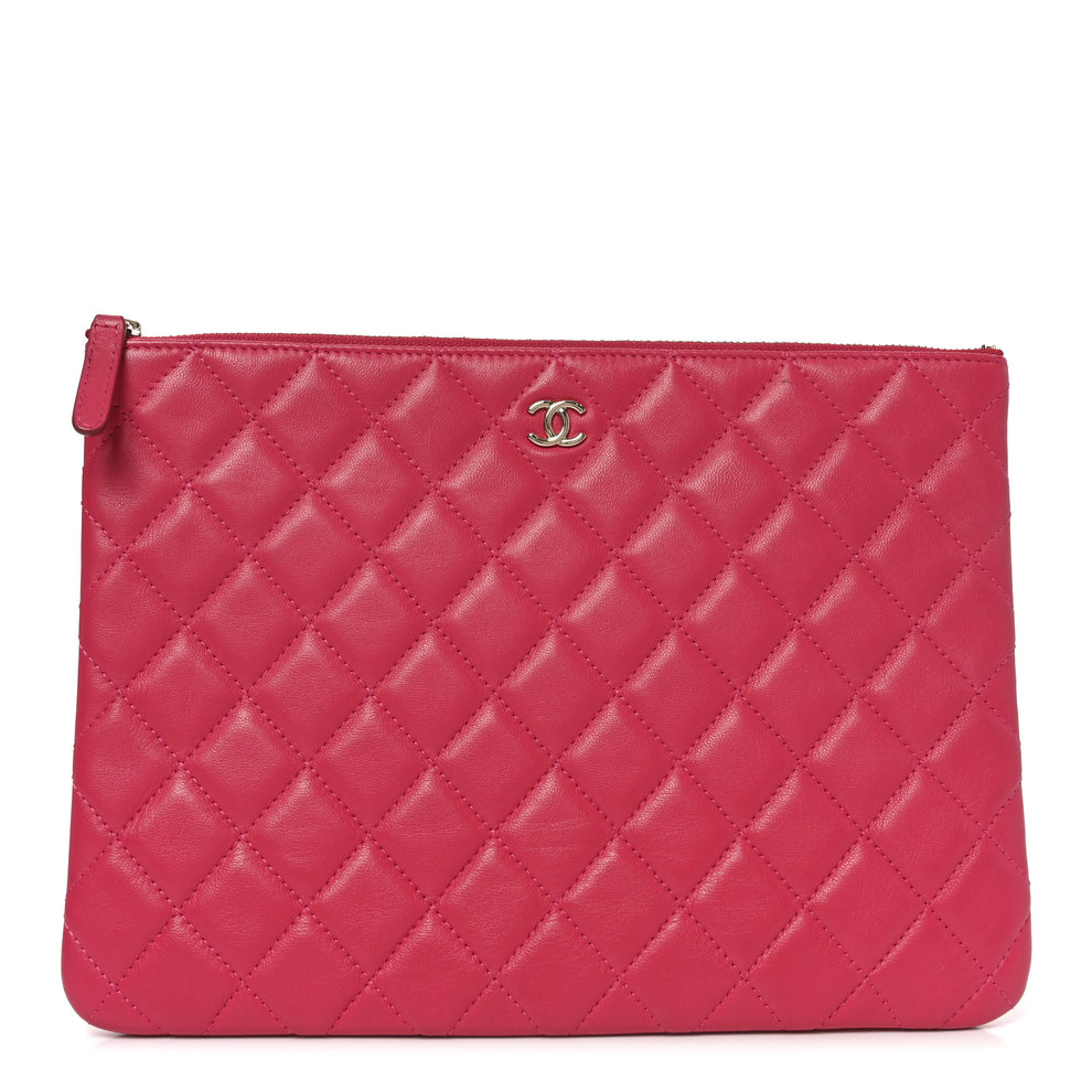 Chanel Lambskin Quilted Medium Cosmetic Case Dark Pink 1841031 ...