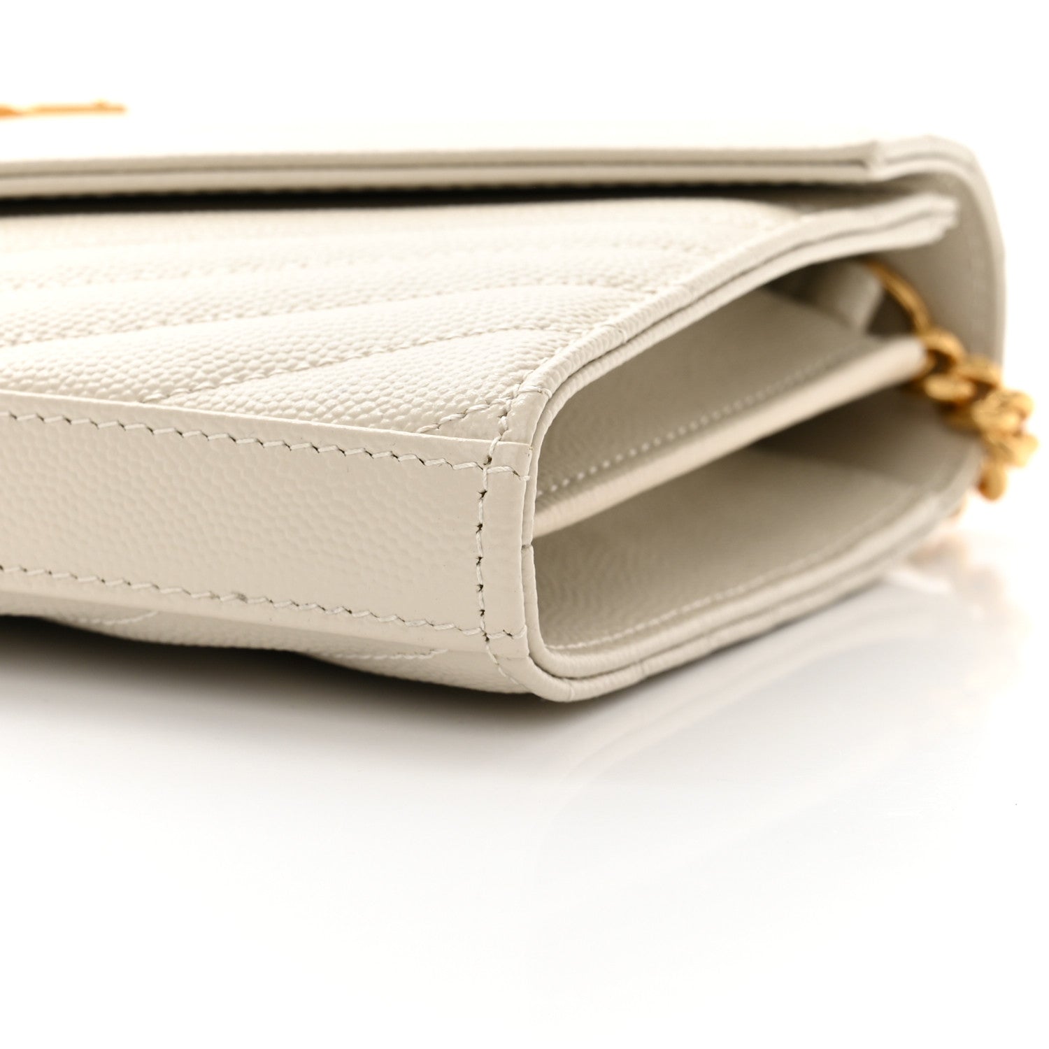 Saint Laurent Grain De Poudre Matelasse Chevron Monogram Chain Wallet Crema Soft 9 of 10