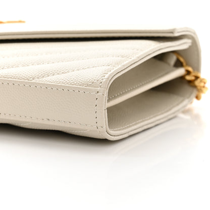 Saint Laurent Grain De Poudre Matelasse Chevron Monogram Chain Wallet Crema Soft 9 of 10