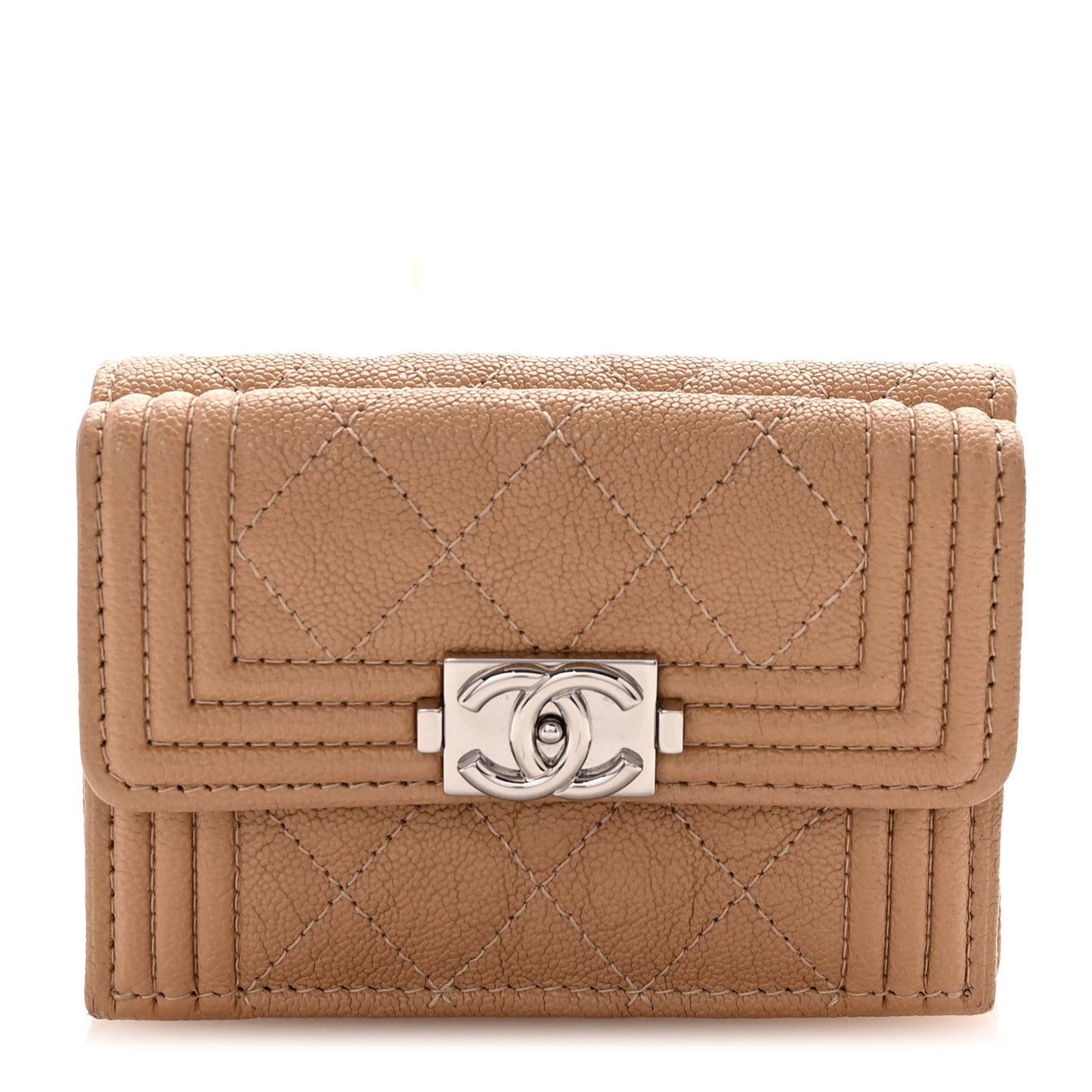 Caviar Quilted Small Boy Flap Wallet Beige