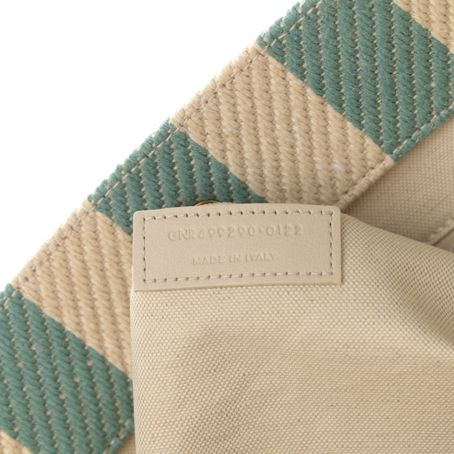 Cotton Linen Calfskin Striped Rive Gauche Tote Water Green