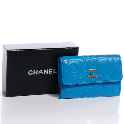 Chanel Lambskin Camellia Card Holder Turquoise 5 of 9