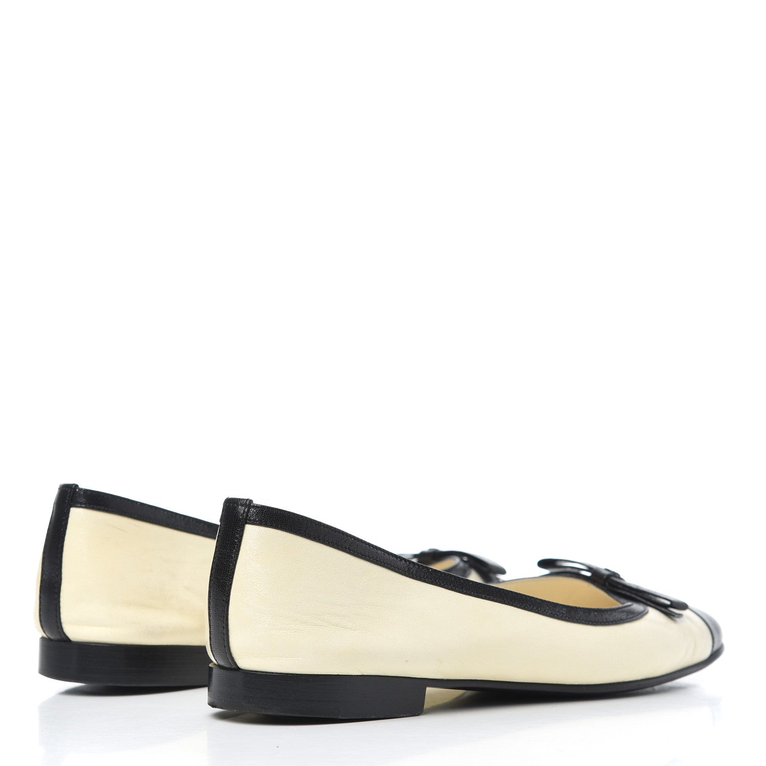 Chanel Goatskin Cap Toe Bow CC Ballerina Flats 36.5 Ivory Black 4 of 24