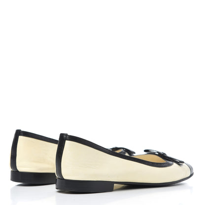 Chanel Goatskin Cap Toe Bow CC Ballerina Flats 36.5 Ivory Black 4 of 24