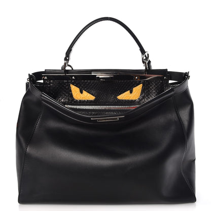 Fendi Vitello Morgan Python Crocodile Monster Eyes Large Peekaboo Iconic Satchel Black Girasole 1 of 9