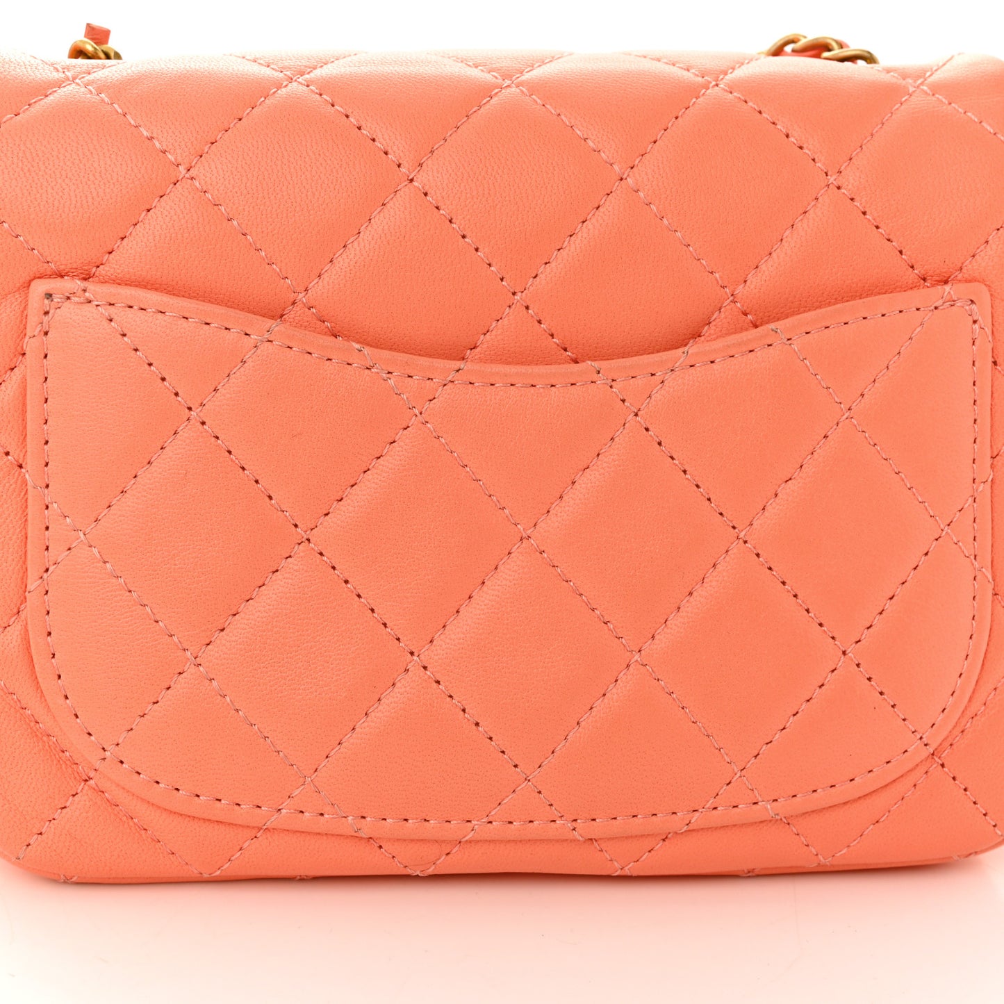Lambskin Quilted Mini Pearl Crush Flap Light Orange