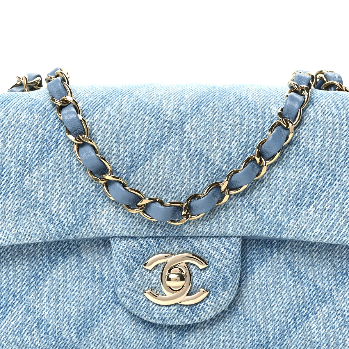 Printed Denim Quilted Mini Rectangular Flap Light Blue