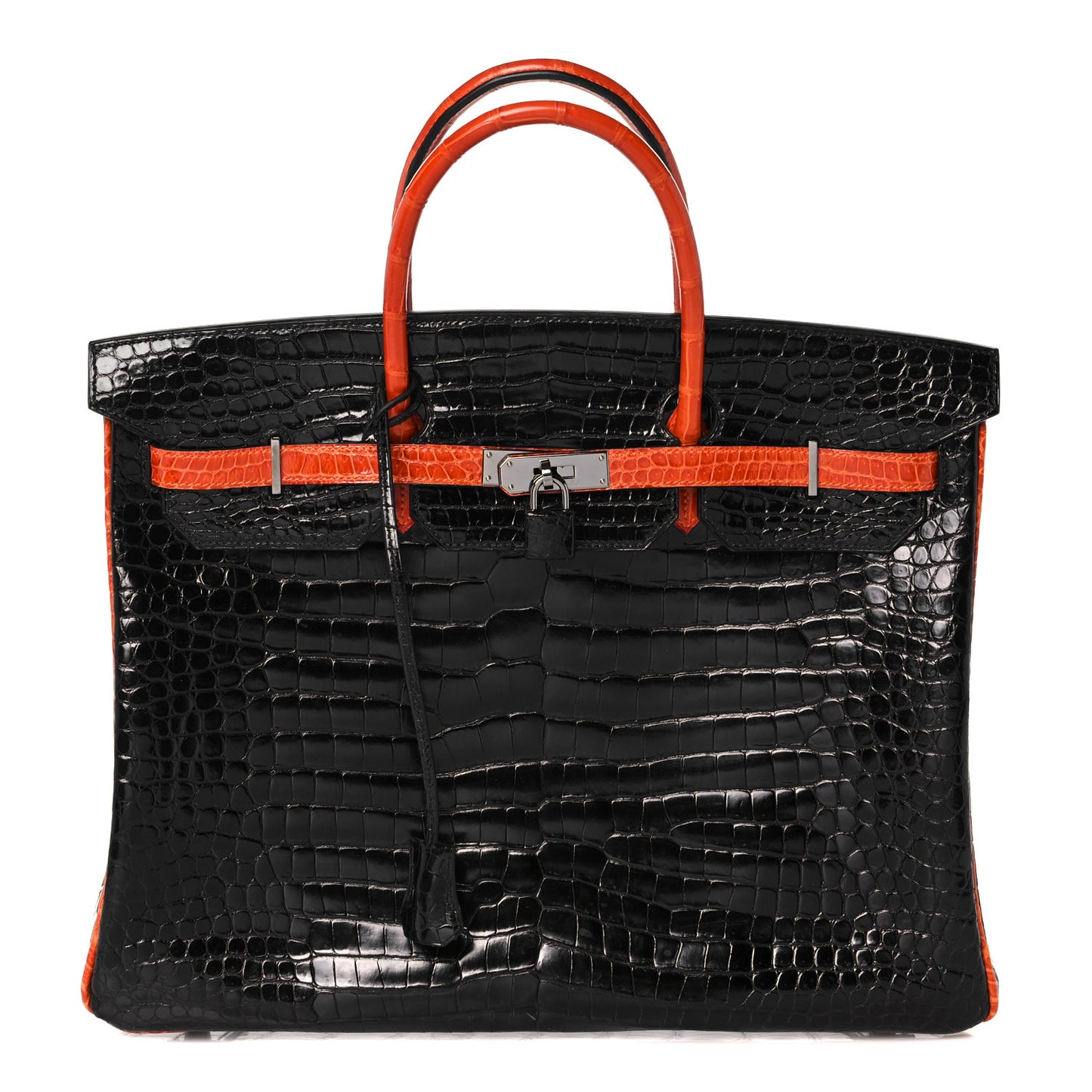 Shiny Porosus Crocodile Birkin 40 Black Orange