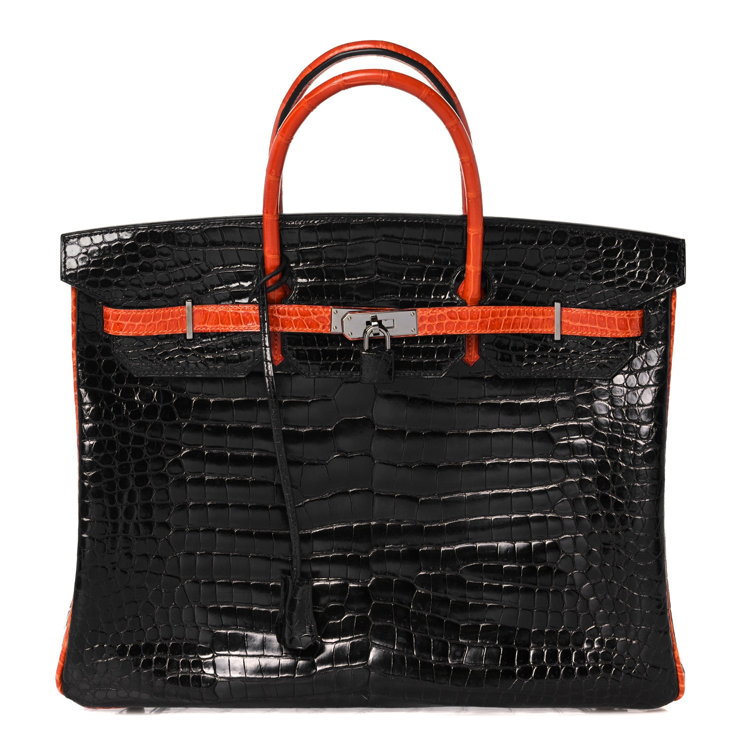 Hermes Shiny Porosus Crocodile Birkin 40 Black Orange 1 of 43