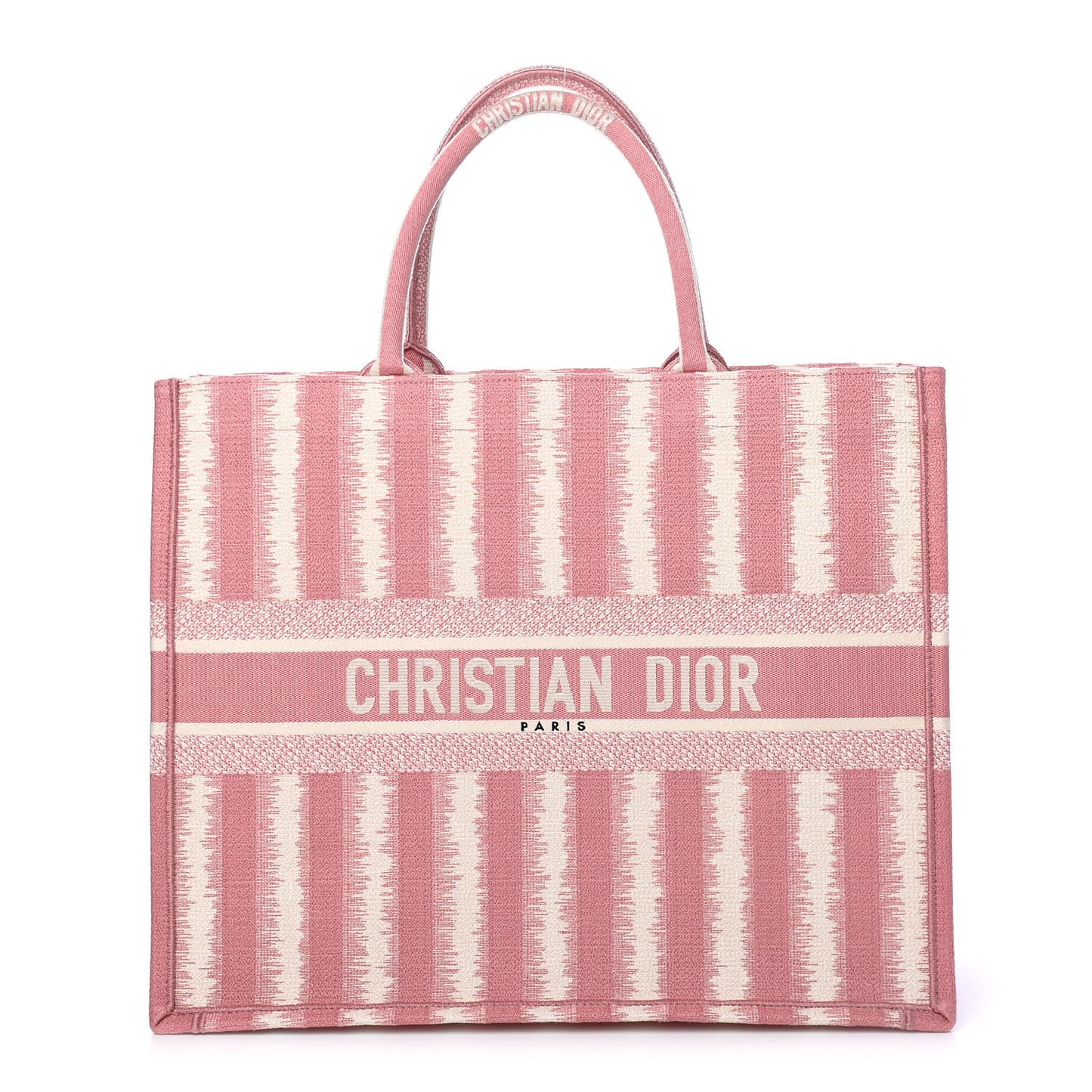 Canvas Embroidered Large Striped Book Tote Pink