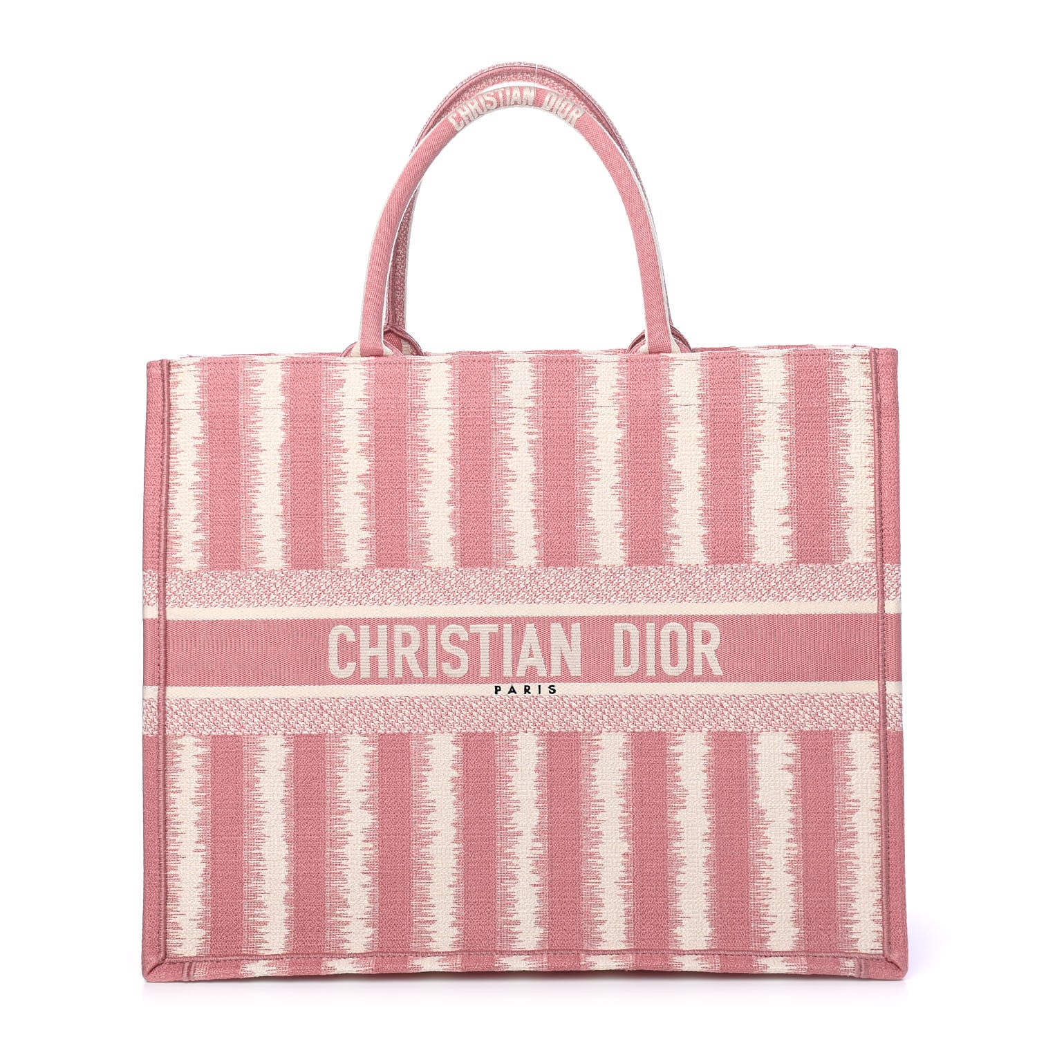Christian Dior Canvas Embroidered Large Striped Book Tote Pink 1 of 5