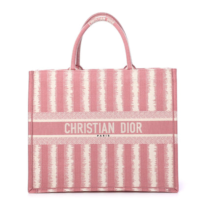 Christian Dior Canvas Embroidered Large Striped Book Tote Pink 1 of 5