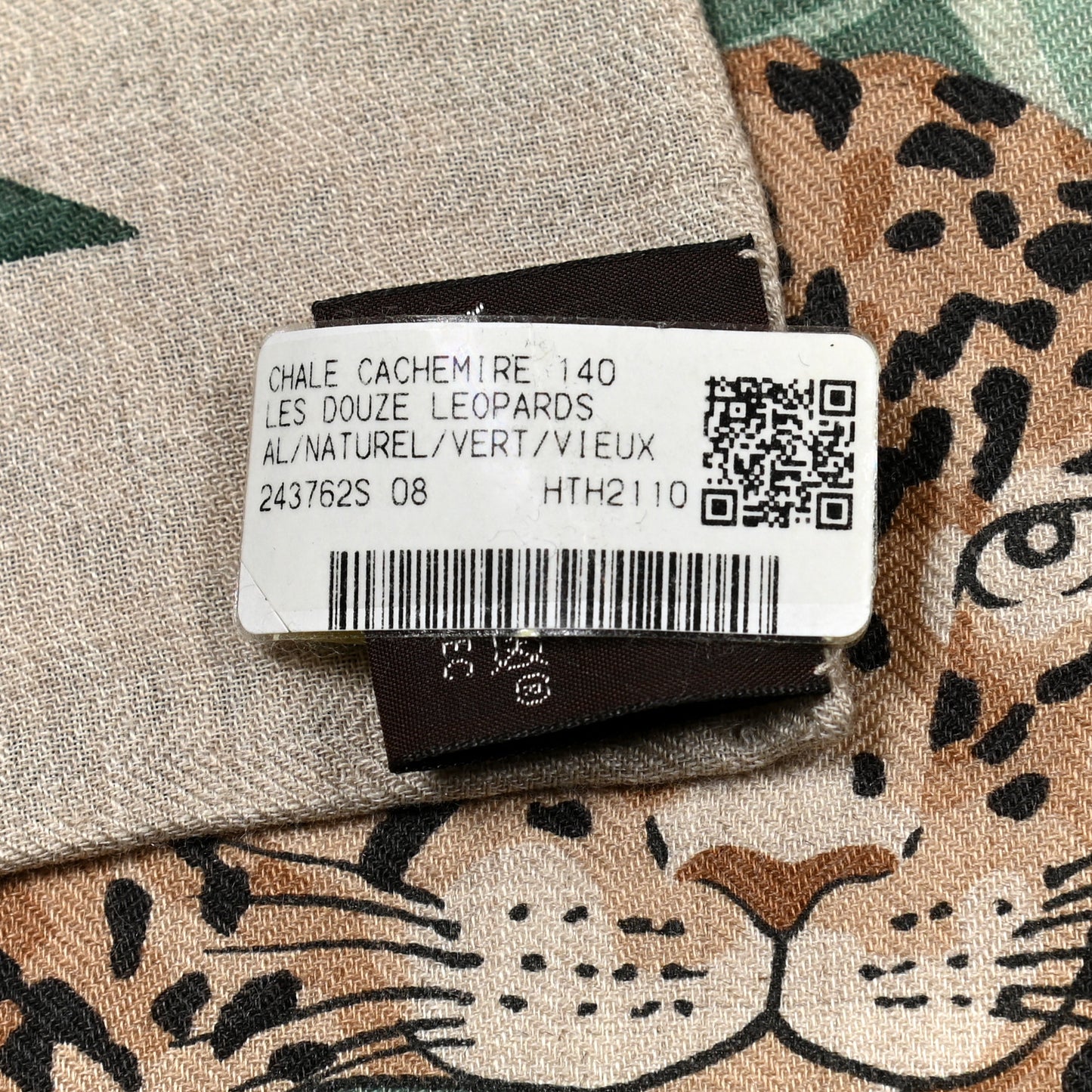 Cashmere Silk Les Douze Leopards Shawl 140 Naturel Vert Vieux