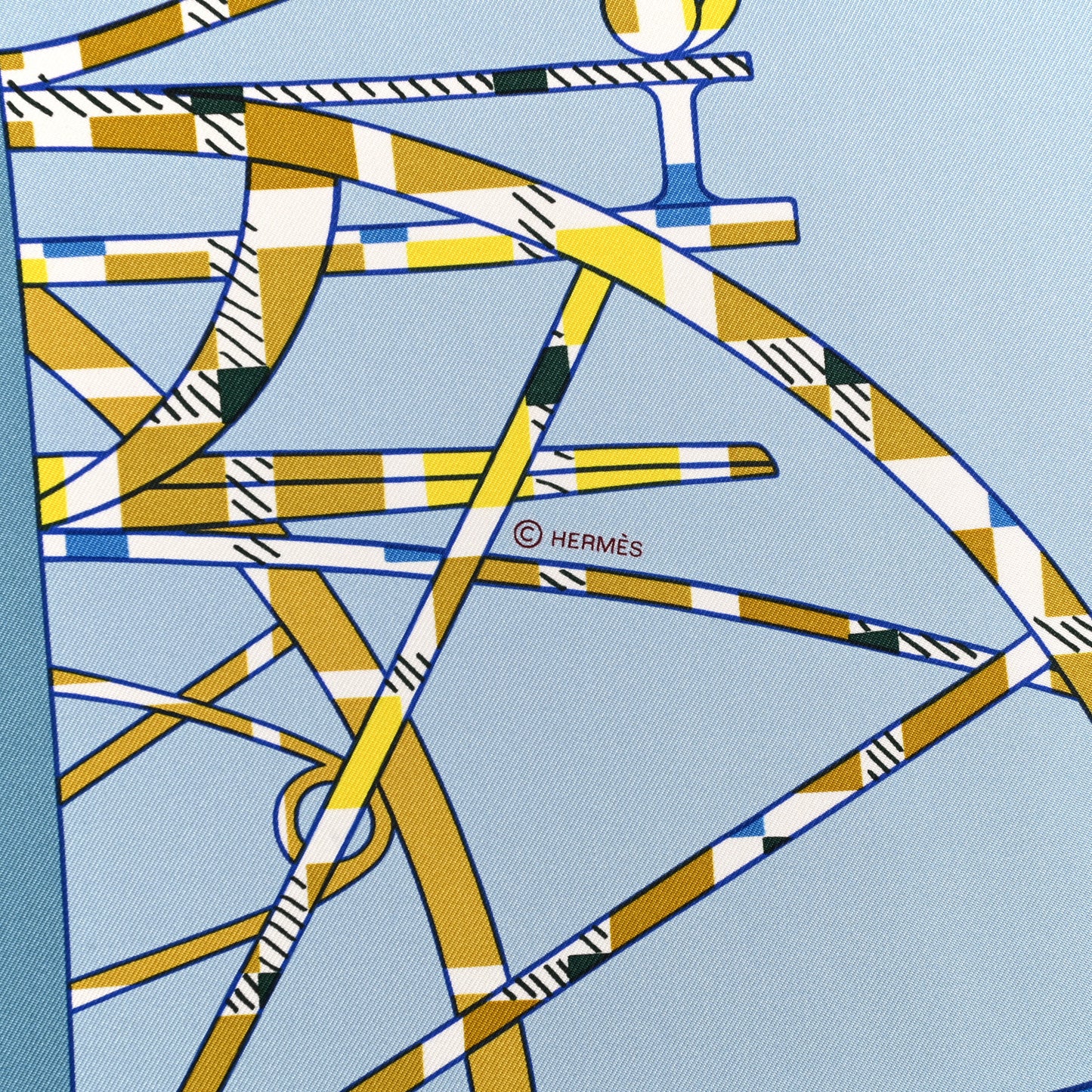 Silk Balade Ecossaise Scarf 90 Bleu Ciel Moutarde