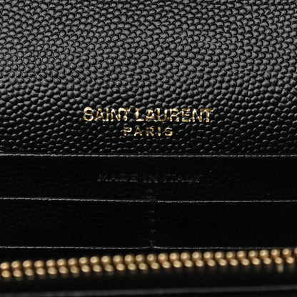 Saint Laurent Grain De Poudre Matelasse Chevron Monogram Chain Wallet Black 6 of 10