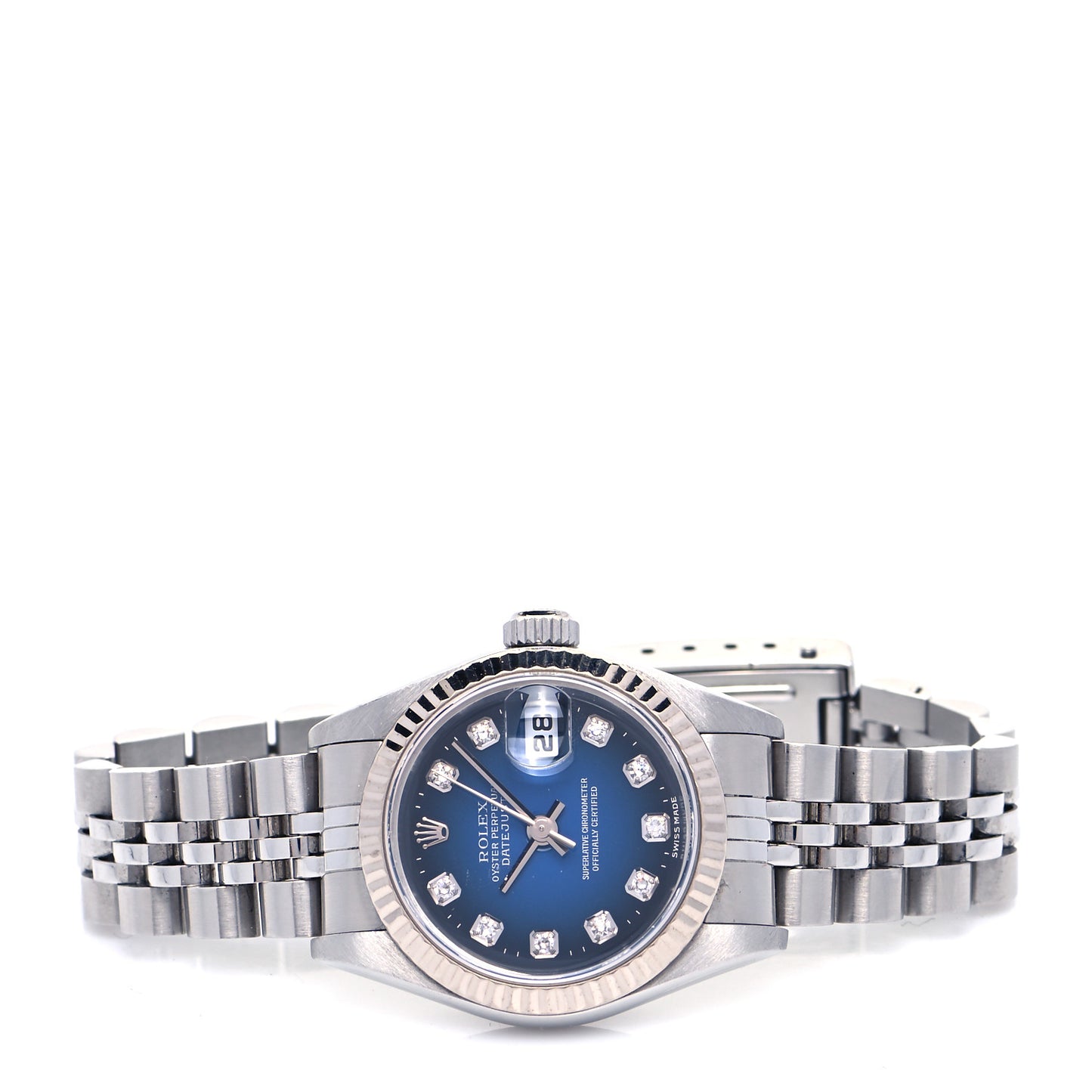 Stainless Steel 18K White Gold Diamond 26mm Oyster Perpetual Datejust Watch Blue Gradient 79174