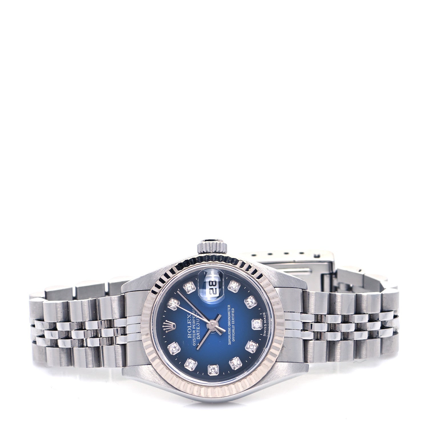 Rolex Stainless Steel 18K White Gold Diamond 26mm Oyster Perpetual Datejust Watch Blue Gradient 79174 3 of 8