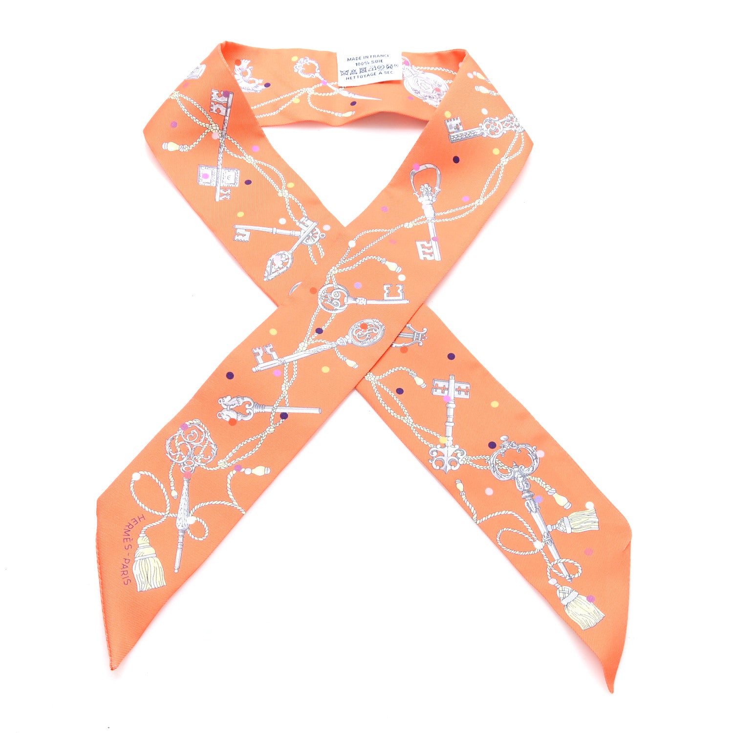 Hermes Silk Les Cles A Pois Twilly Abricot Gris Acier 1 of 3