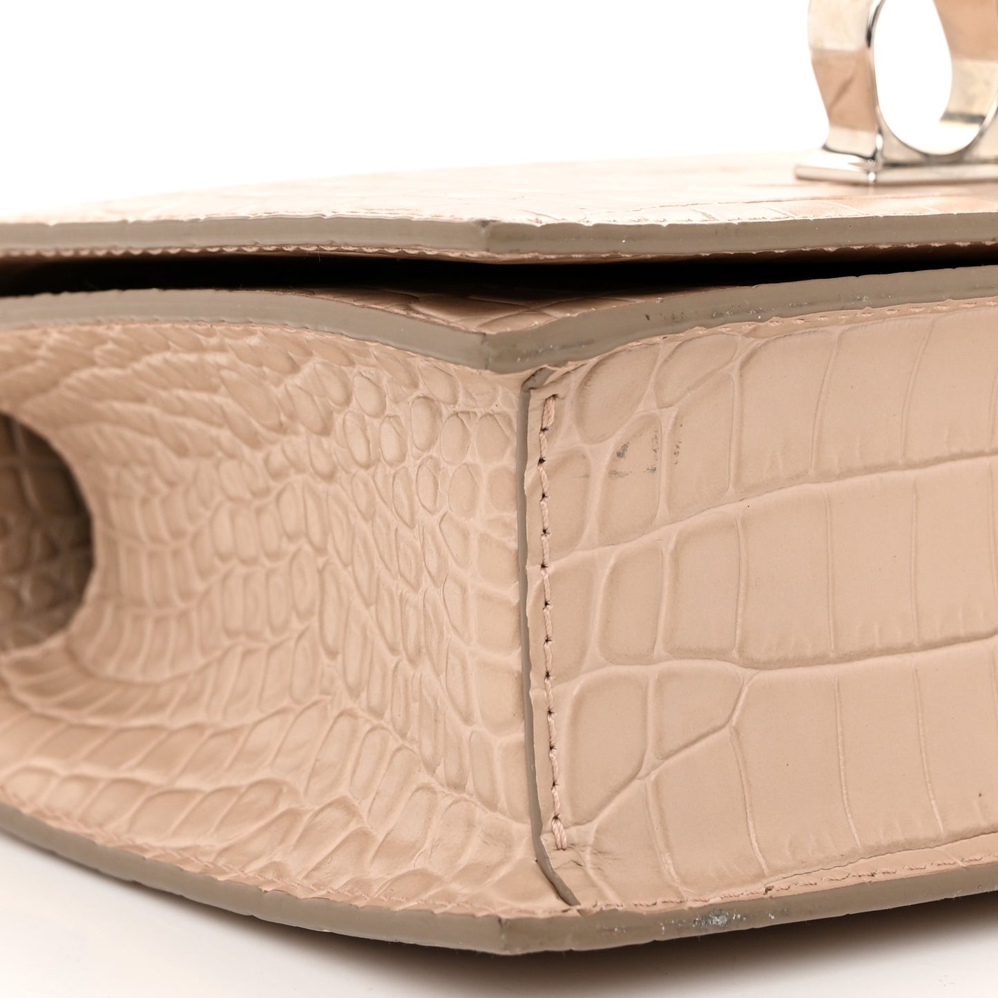 Shiny Crocodile Embossed Jeweled Satchel Sand