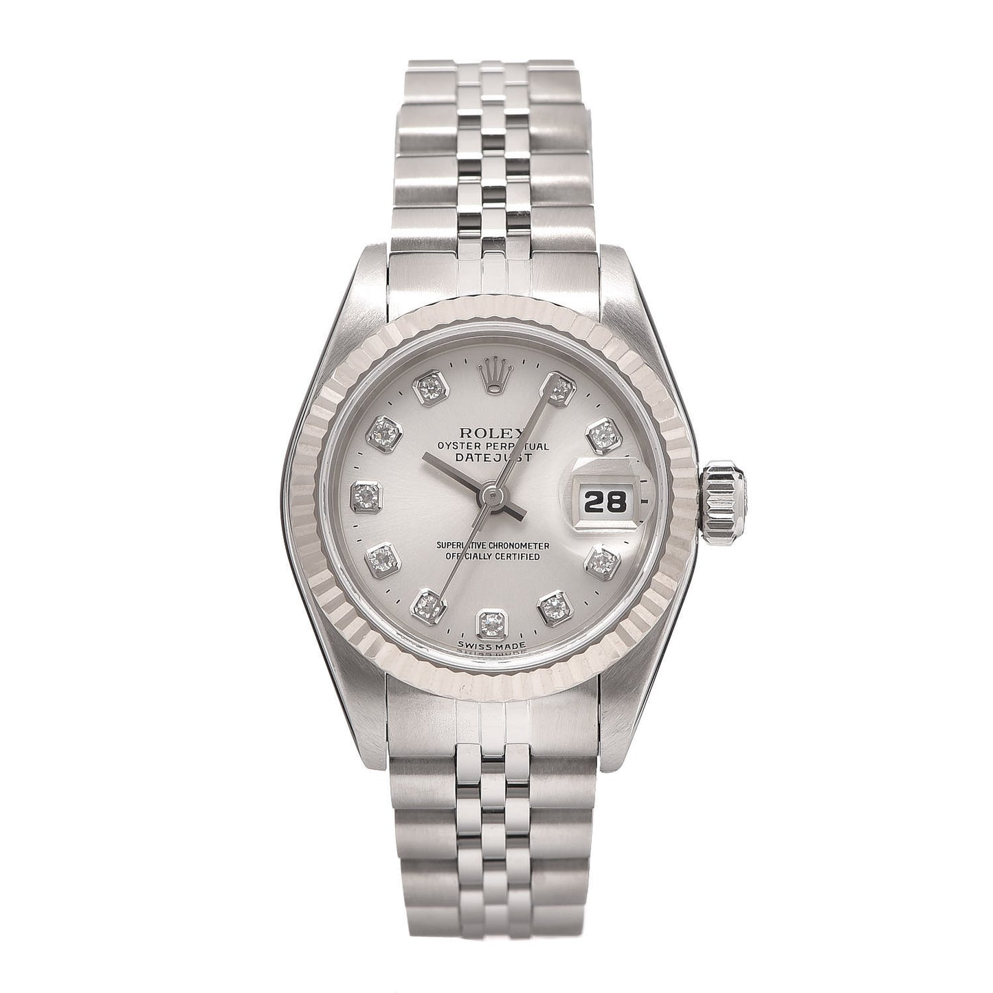 Stainless Steel 18K White Gold Diamond 26mm Oyster Perpetual Datejust Watch Silver 69174
