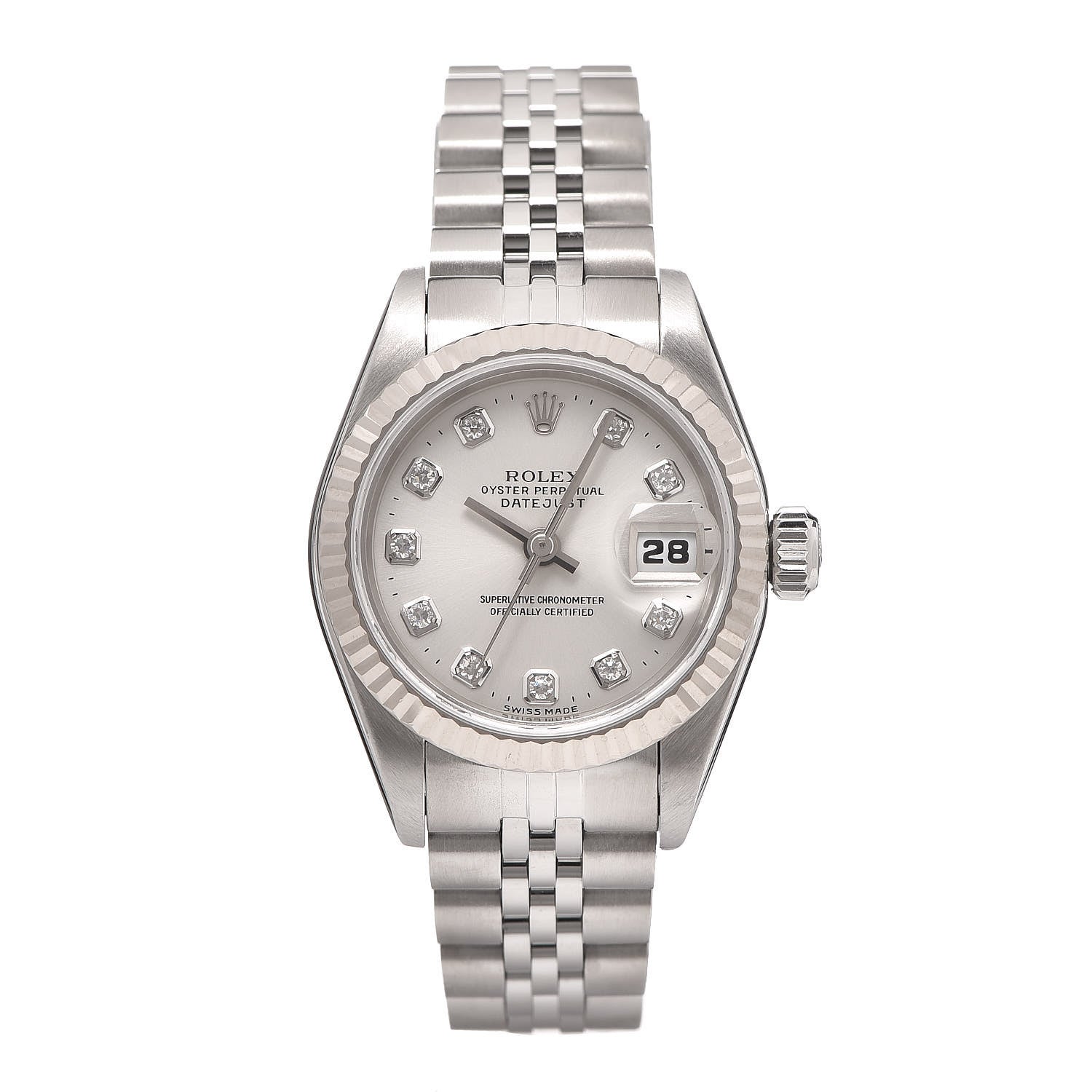 Rolex Stainless Steel 18K White Gold Diamond 26mm Oyster Perpetual Datejust Watch Silver 69174 1 of 7