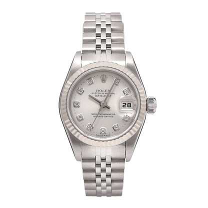 Rolex Stainless Steel 18K White Gold Diamond 26mm Oyster Perpetual Datejust Watch Silver 69174 1 of 7