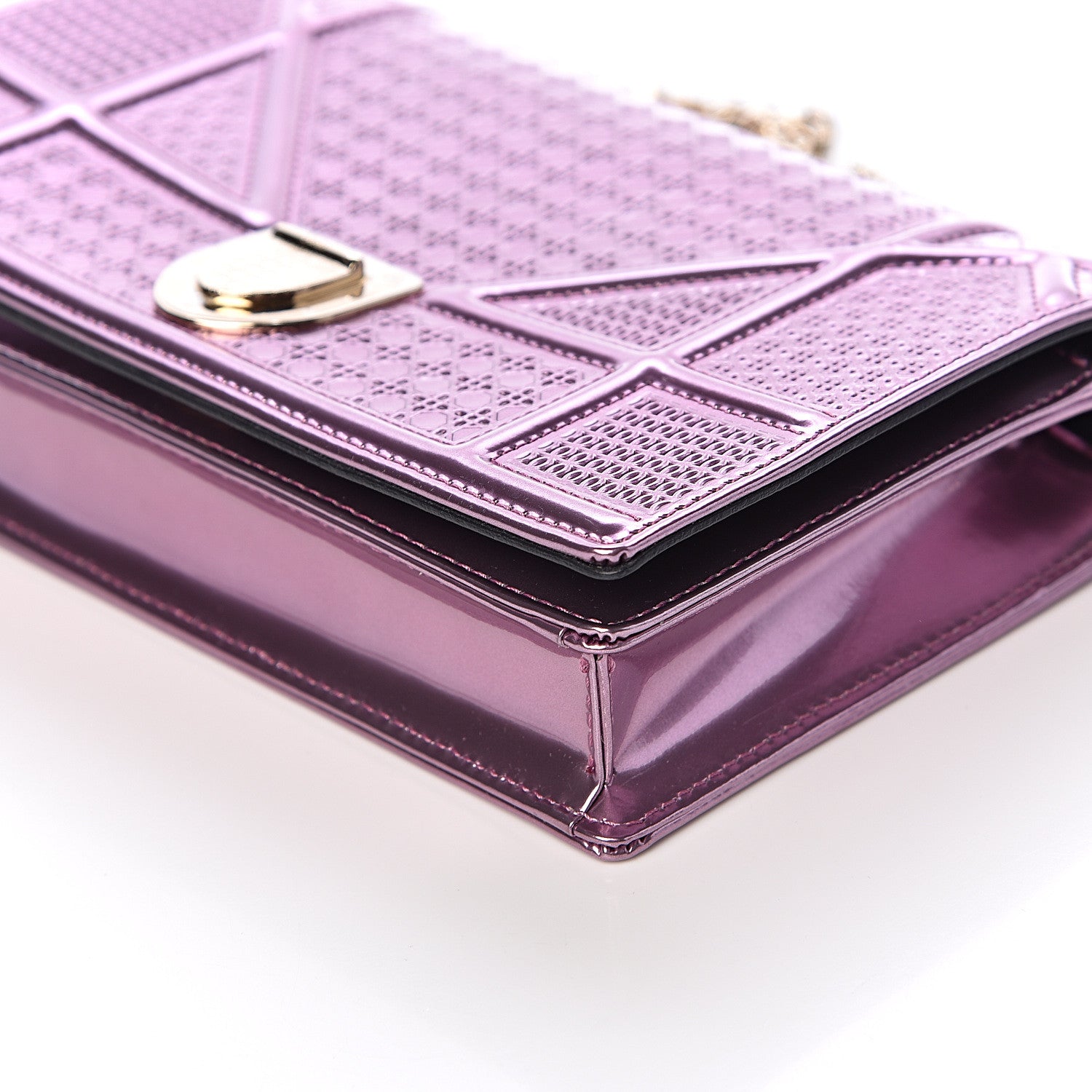Christian Dior Metallic Patent Micro-Cannage Diorama Wallet on Chain Pouch Pink 8 of 9