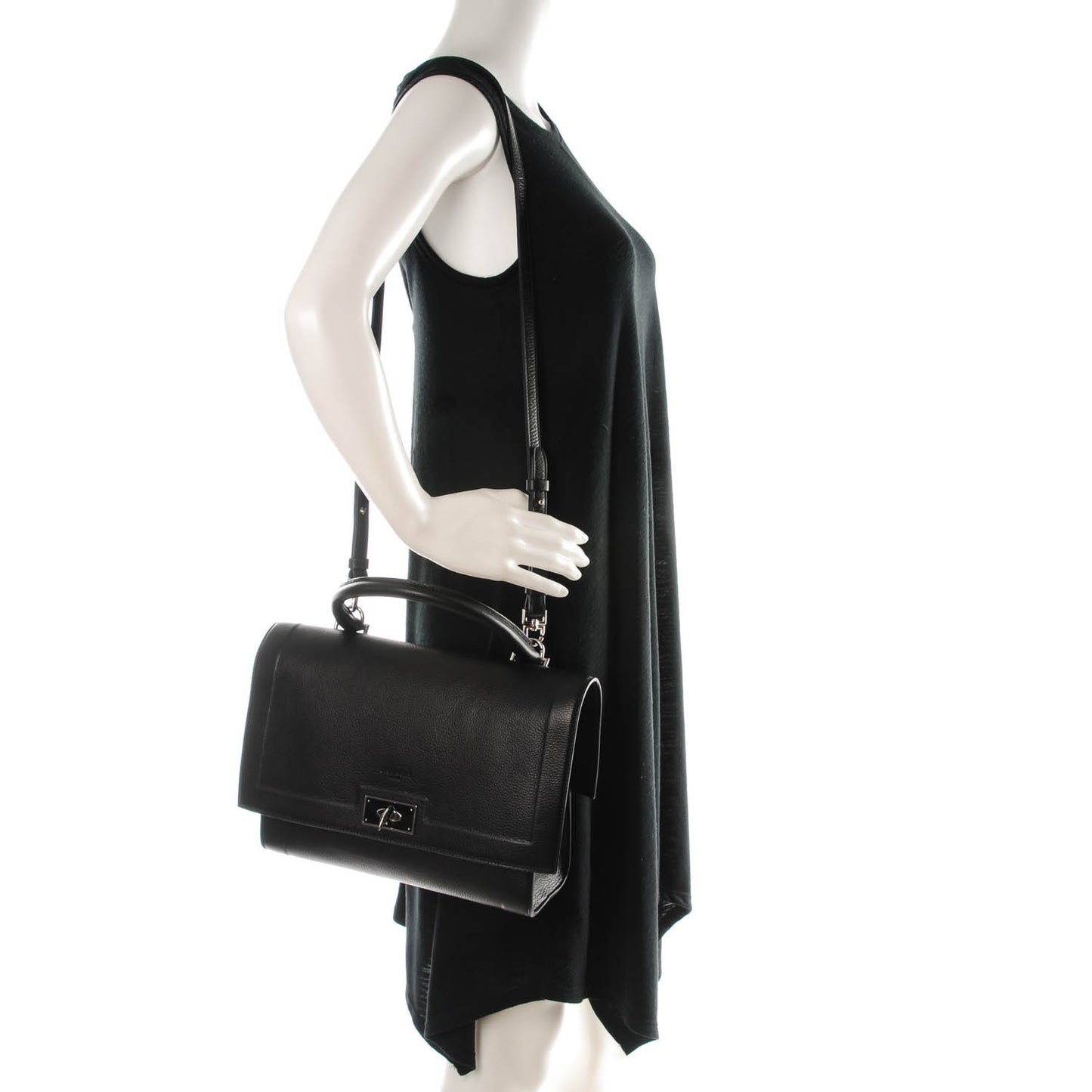 Grained Calfskin Small Shark Lock Satchel Black