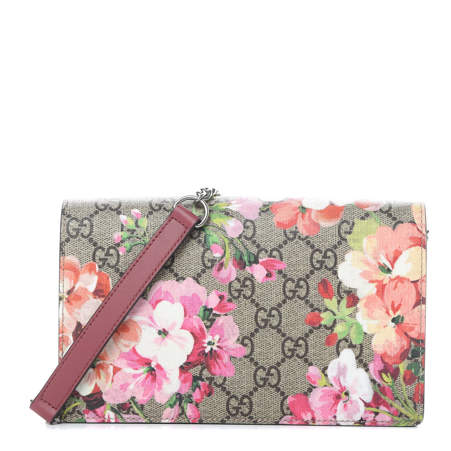 Gucci GG Supreme Monogram Blooms Chain Wallet Beige Multicolor Dry Rose 1 of 11