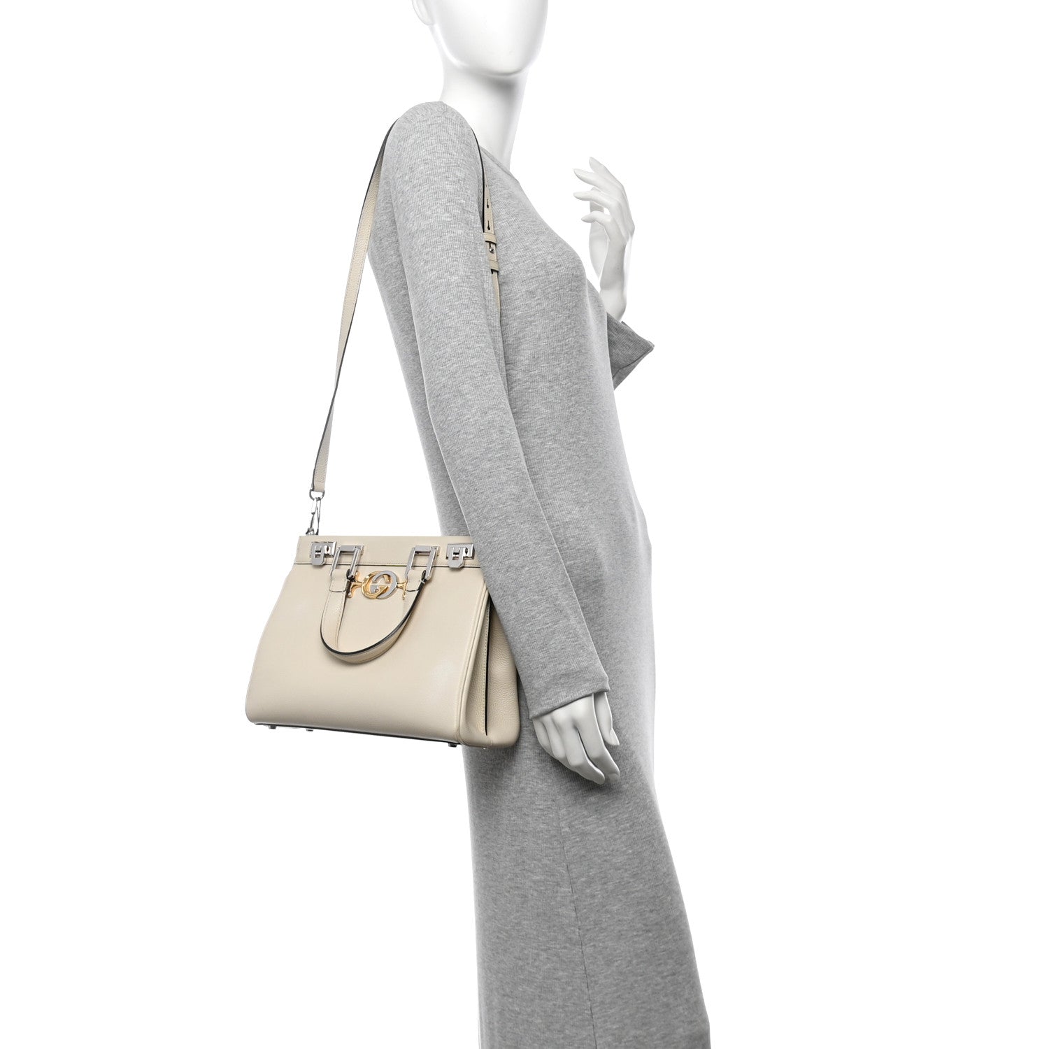 Gucci Grainy Calfskin Small Zumi Top Handle Bag Mystic White 2 of 16