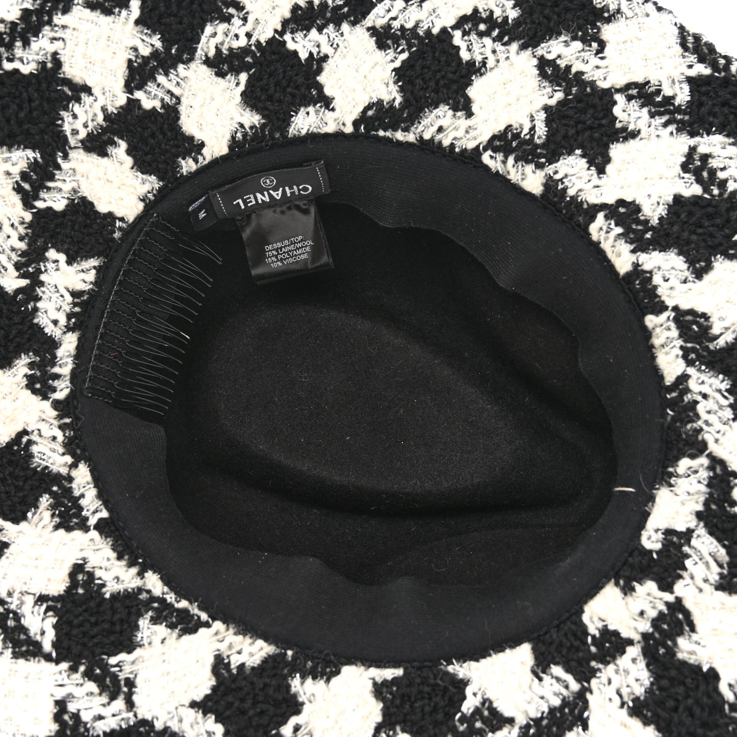 Cashmere Houndstooth CC Fedora Hat M White Black