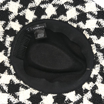 Chanel Cashmere Houndstooth CC Fedora Hat M White Black 6 of 7