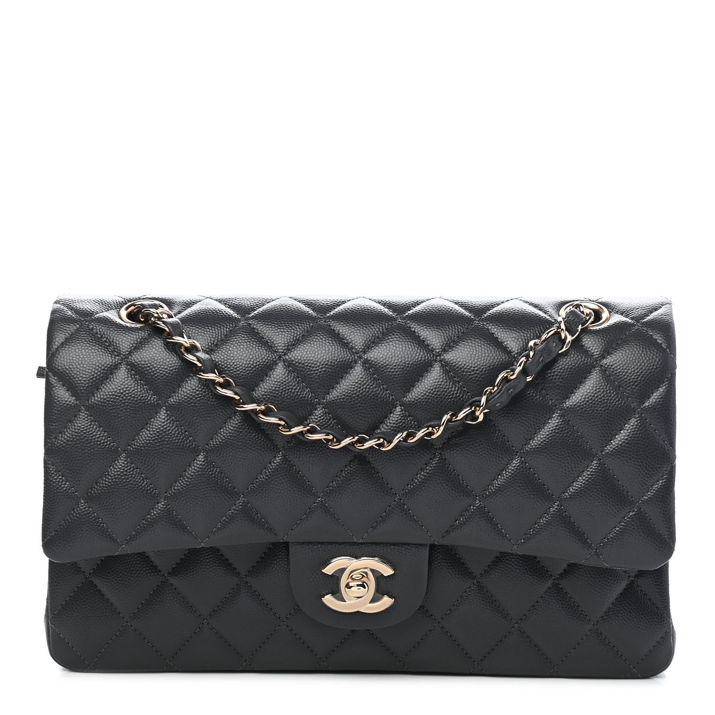 Caviar Quilted Medium Double Flap Dark Grey