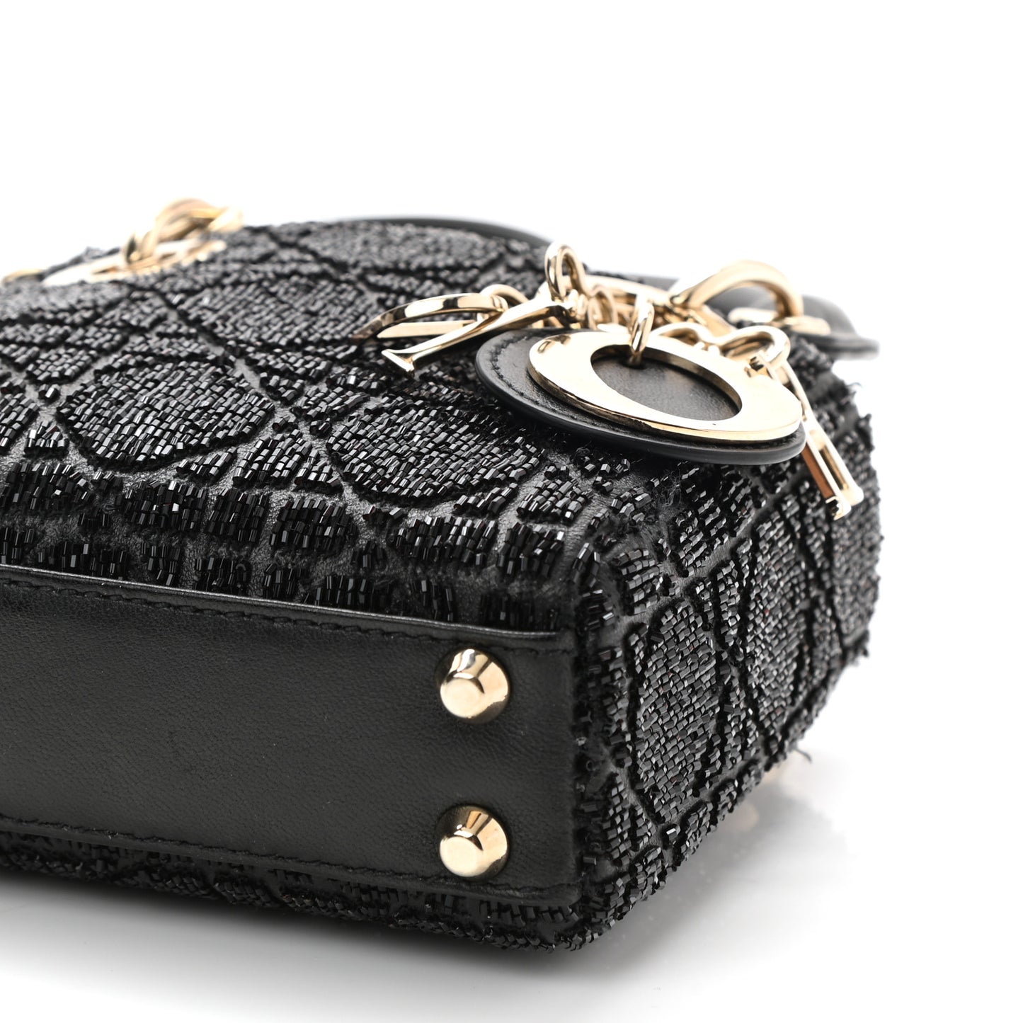 Lambskin Cannage Beaded Embroidery Micro Lady Dior Black