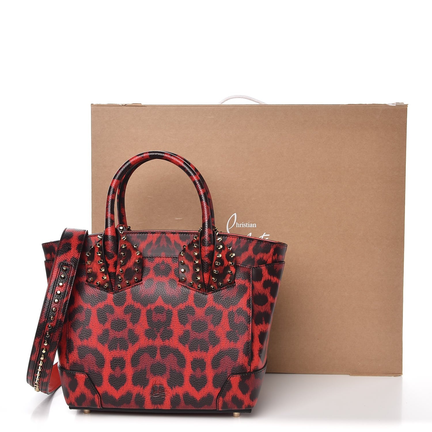 Christian Louboutin Calfskin Empire Leopard Print Small Eloise Tote Red 7 of 7