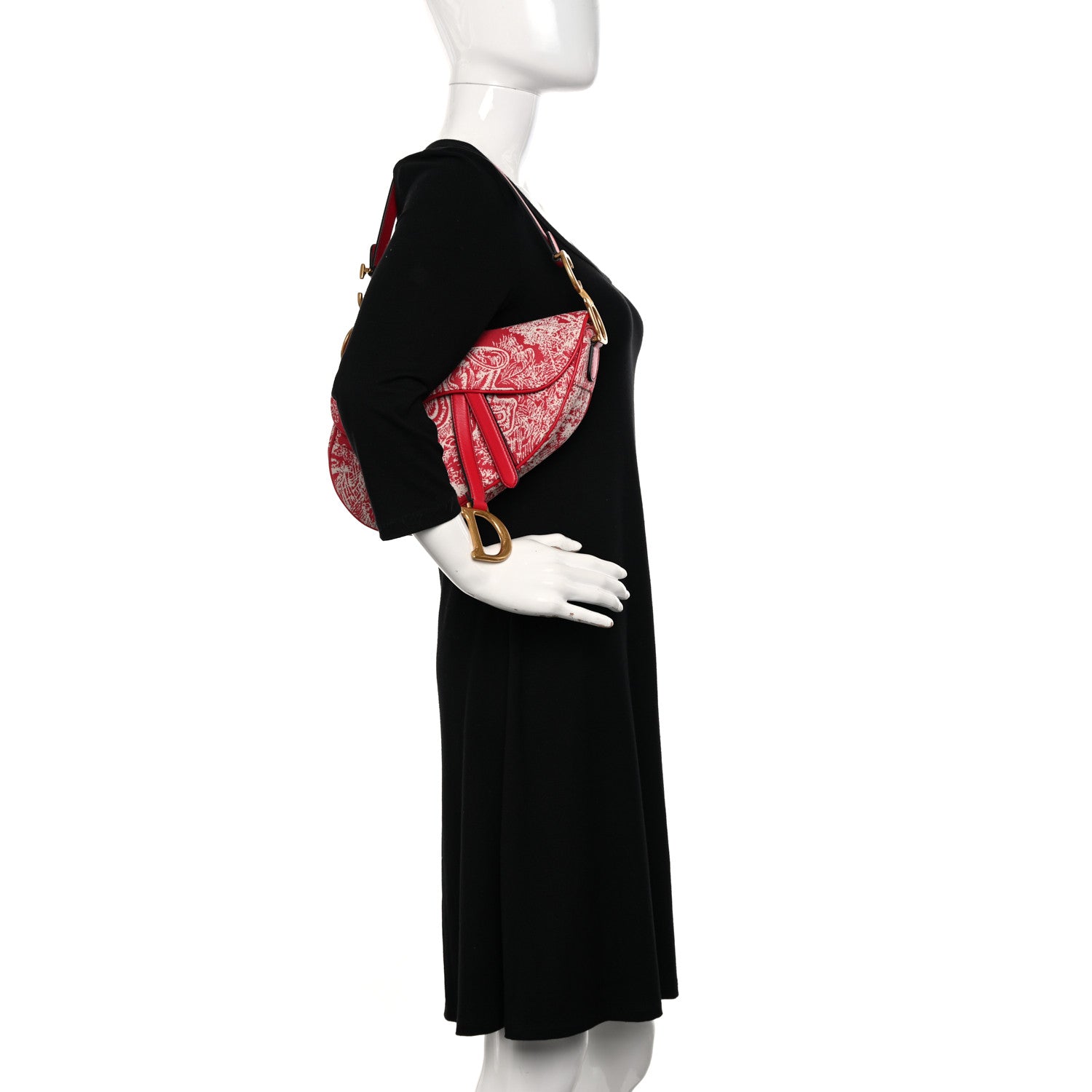 Christian Dior Canvas Reverse Embroidered Toile De Jouy Saddle Bag Red 2 of 10