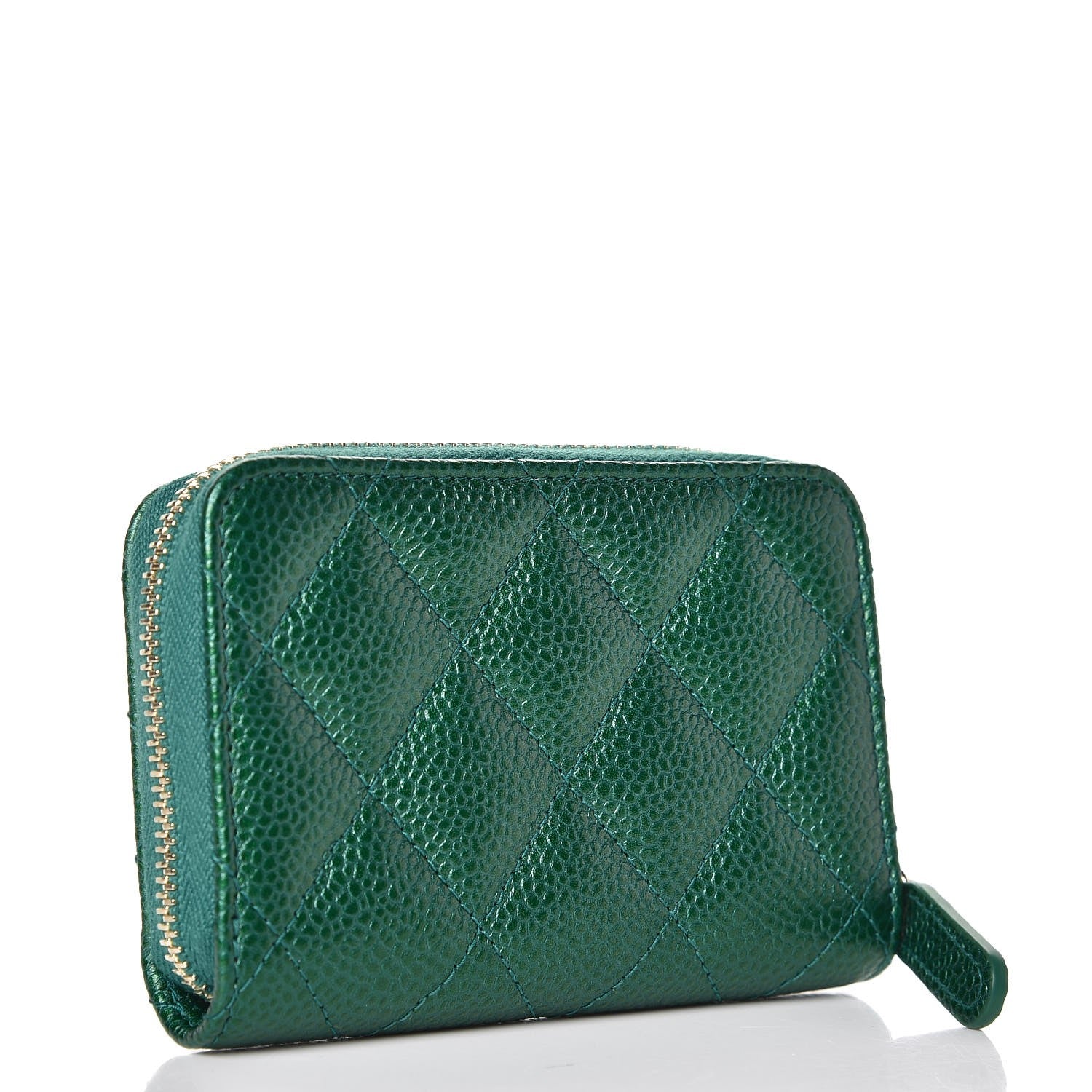 Chanel Metallic Caviar Quilted Zip Coin Purse Green 3 of 8
