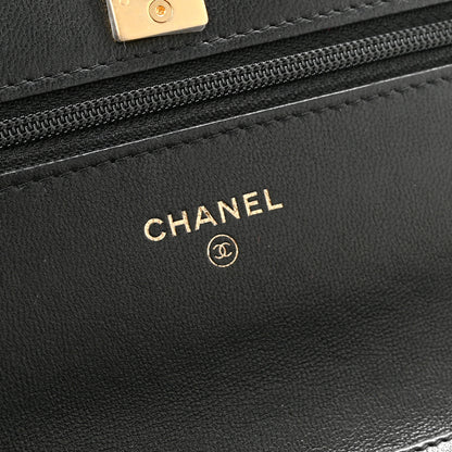 Chanel Lambskin Quilted CC Pearl Crush Wallet on Chain WOC Black 6 of 15