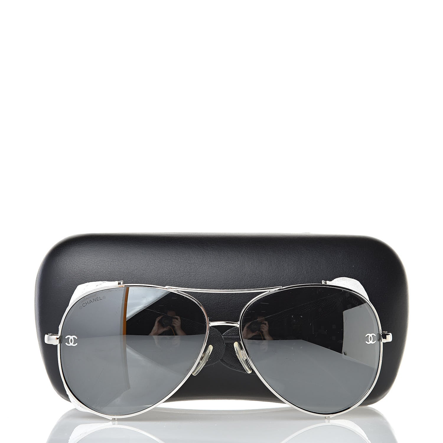 Chanel Titanium Lambskin CC Pilot Sunglasses White 7 of 7