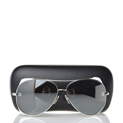 Chanel Titanium Lambskin CC Pilot Sunglasses White 7 of 7