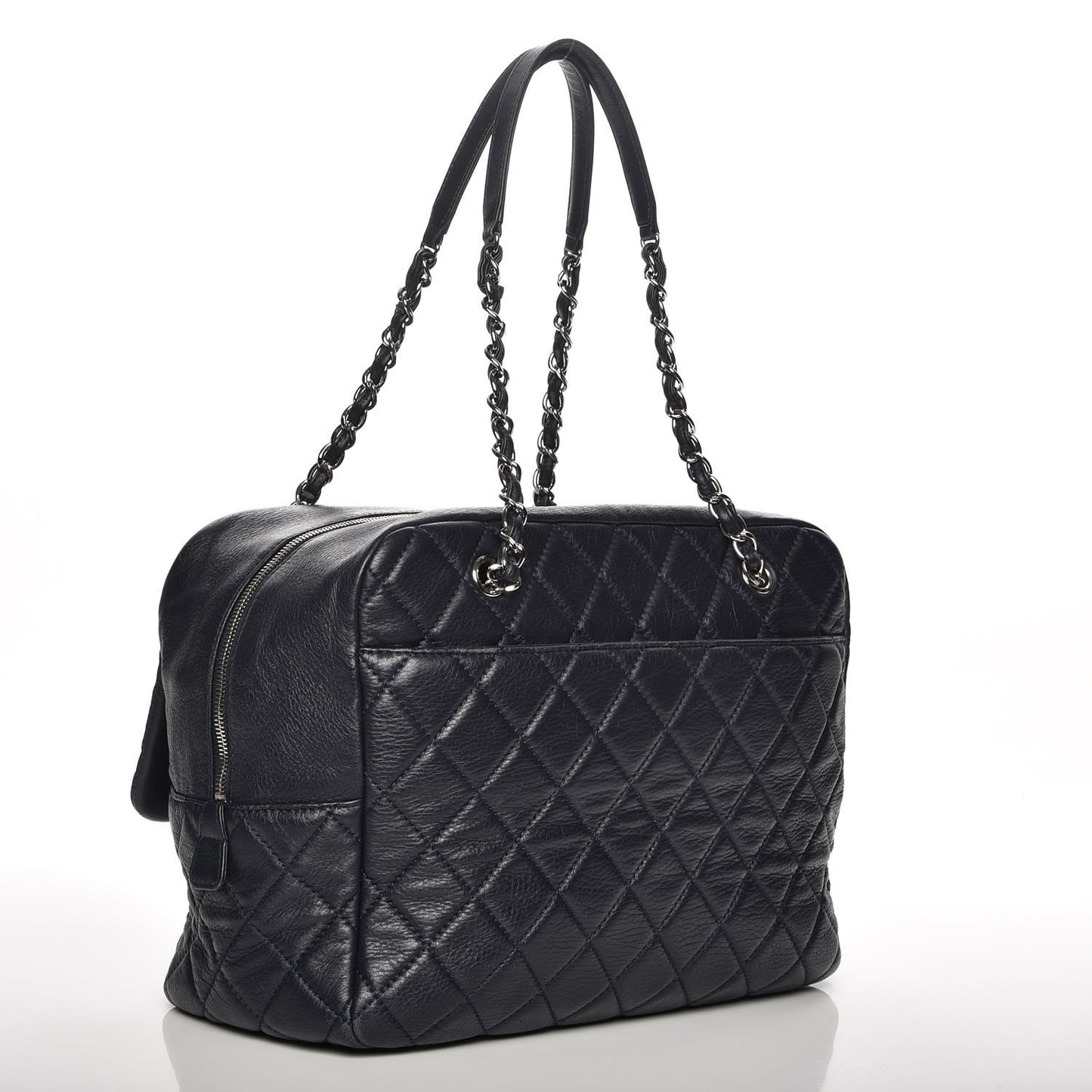 Washed Lambskin Quilted Travel Flap Tote Navy