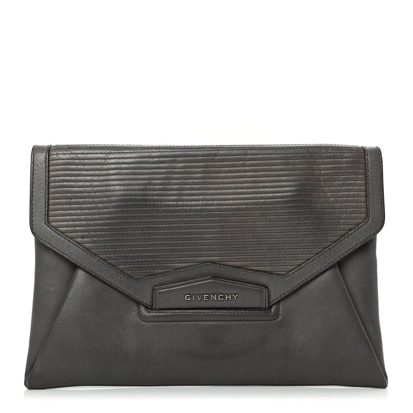 Calfskin Stitched Antigona Envelope Clutch Grey