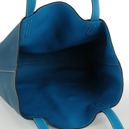 Hermes Taurillon Clemence Double Sens 45 Reversible Tote Colvert Turquoise 6 of 8